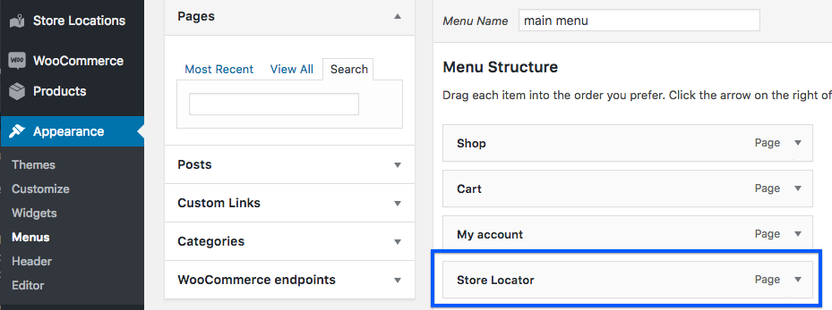 Add a link to the store locator to your site menu