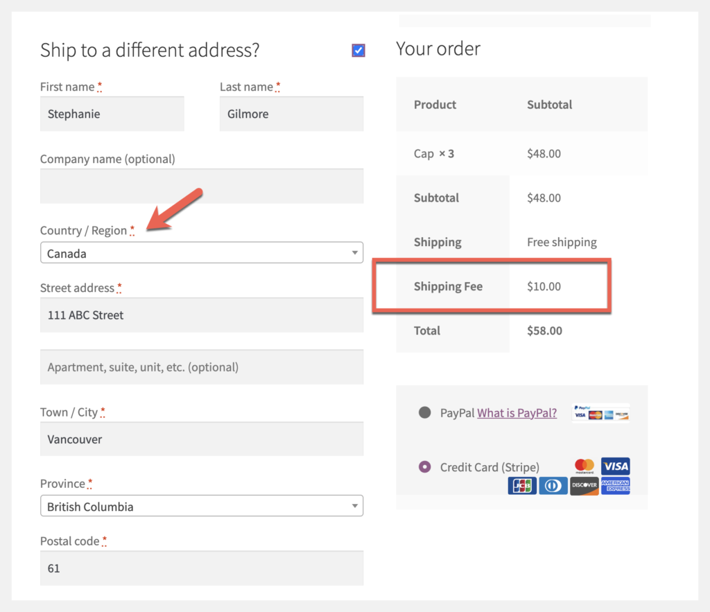 customer view shipping fee