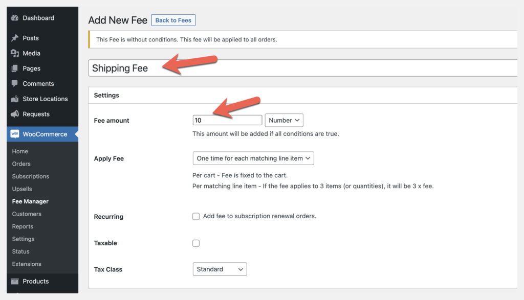 fee manager fee amount setting