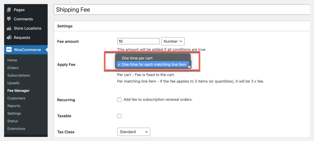 fee manager fee per line item