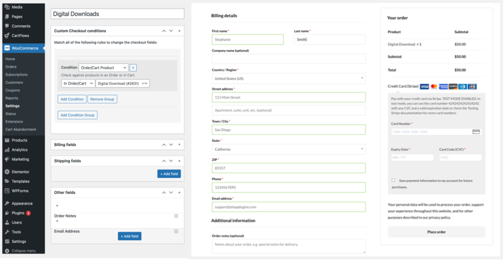 Woocommerce checkout fields create conditional checkout fields