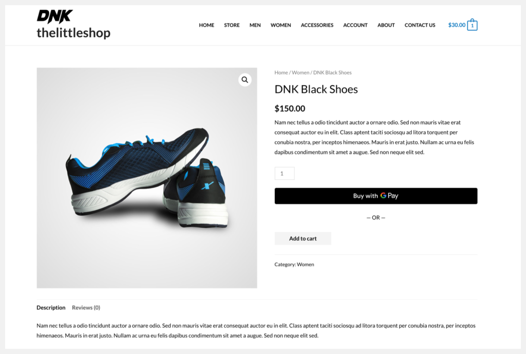 woocommerce shop product page with shoes