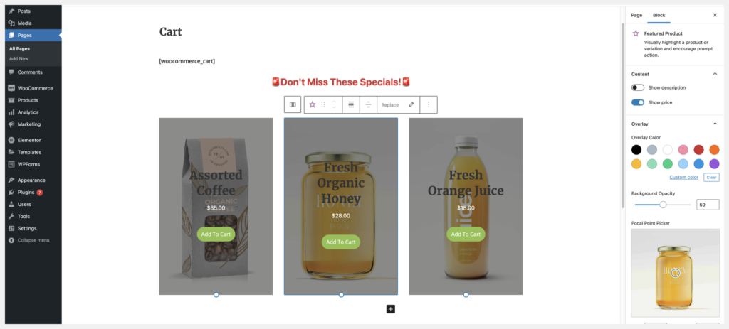 display featured products on cart page