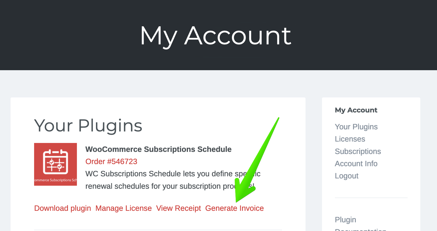 Click Generate Invoice in My Account area.