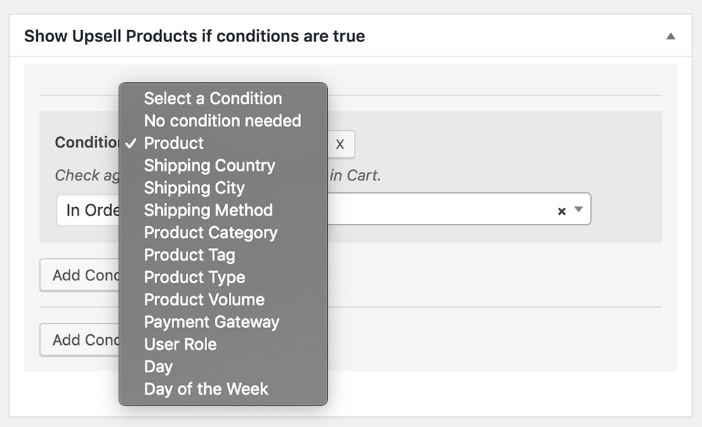 Upsell Available Conditions