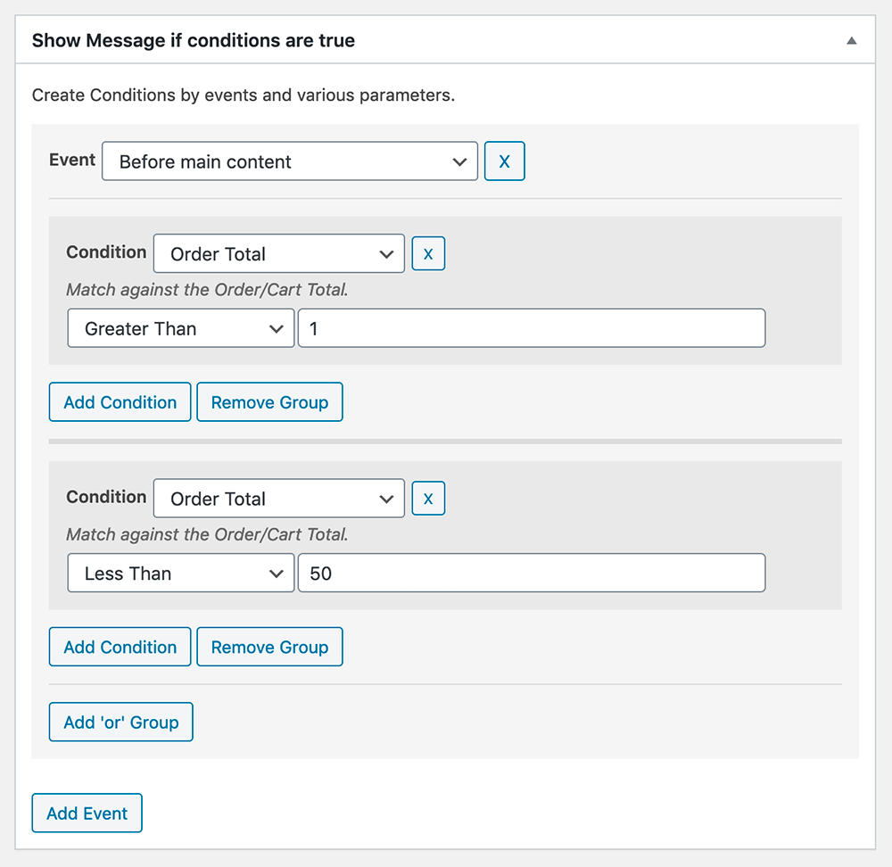 Create messages based on order total